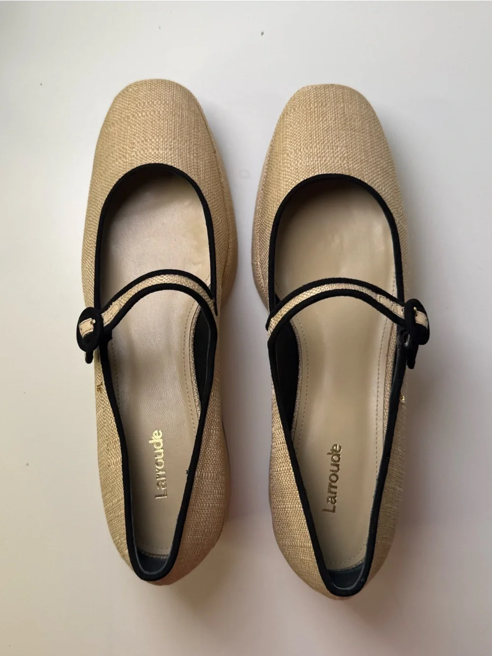 Larroude Women's Blair Flatforms Mary-Jane Raffia/Leather Shoes Women's Size 10